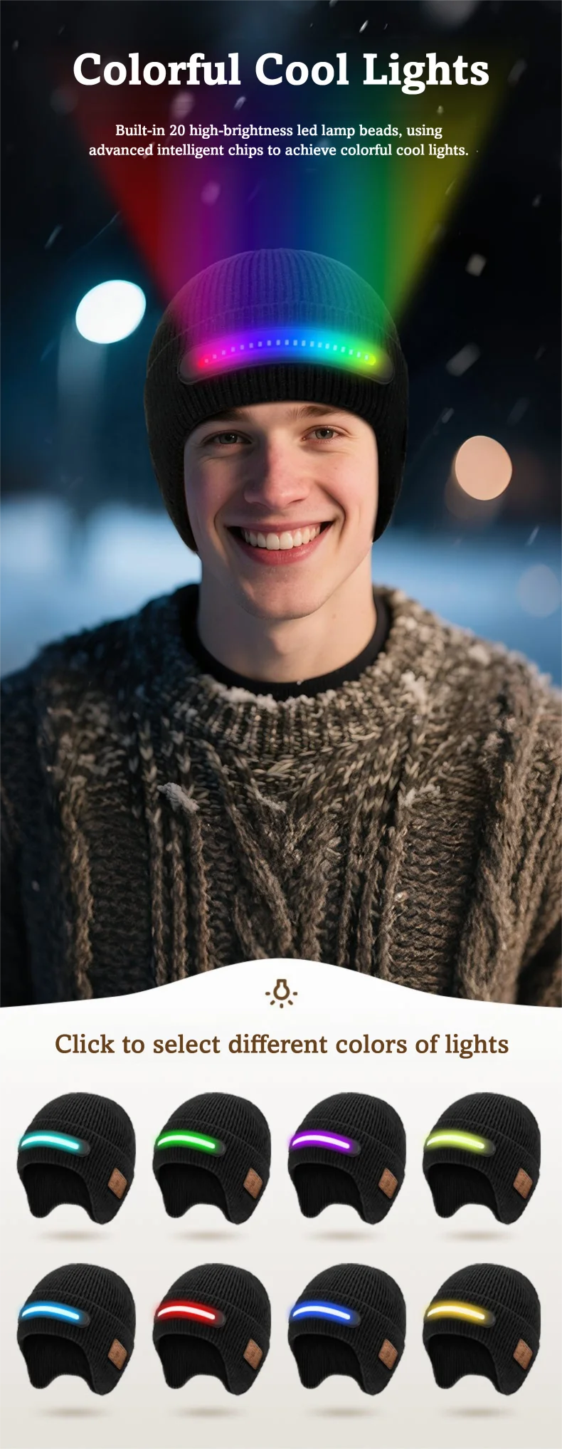 DravonCraft™ LED Bluetooth Beanie – Hands-Free Music & Winter Warmth